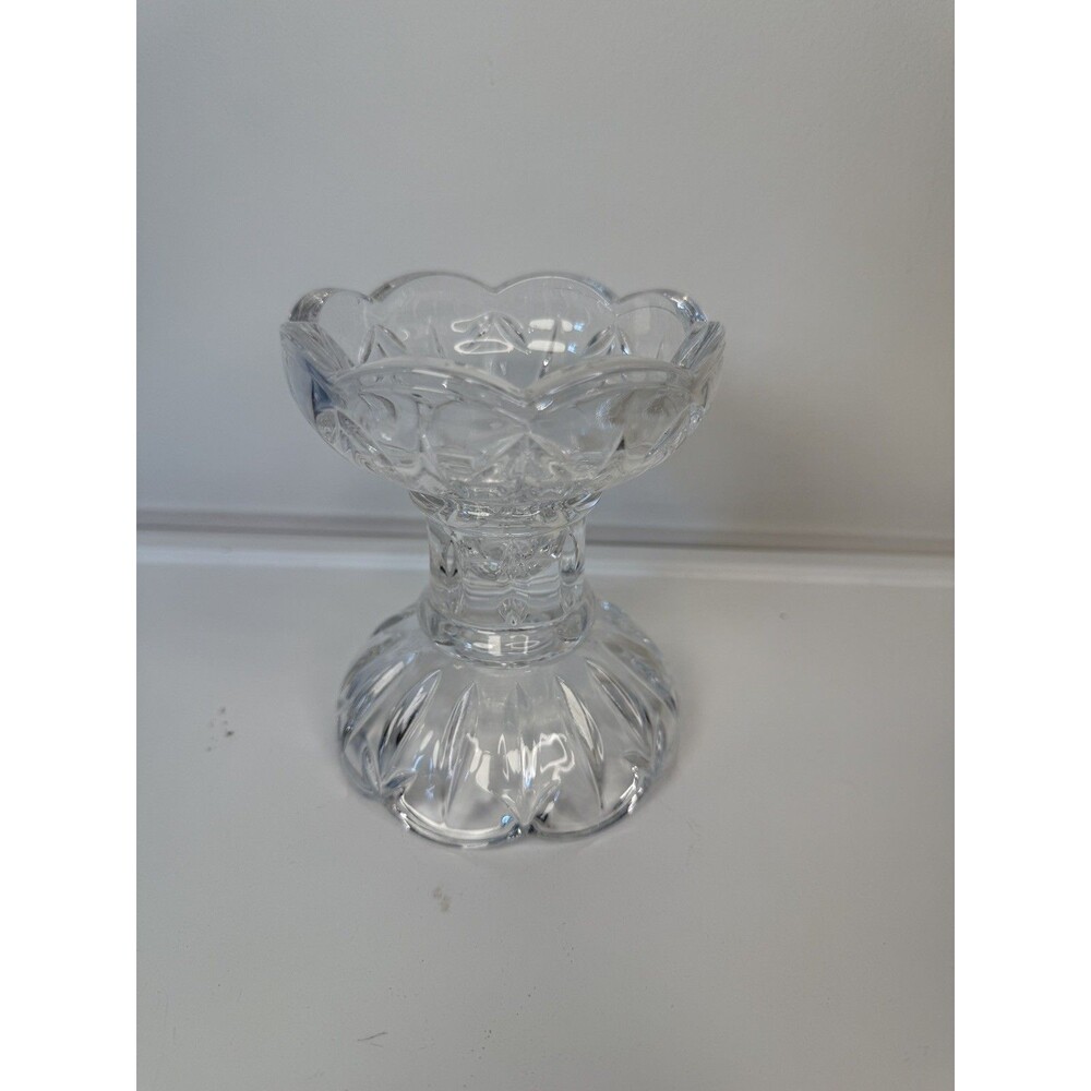 Vintage Bohemia Lead Crystal Pedestal Candle Holder  With Scalloped Edging